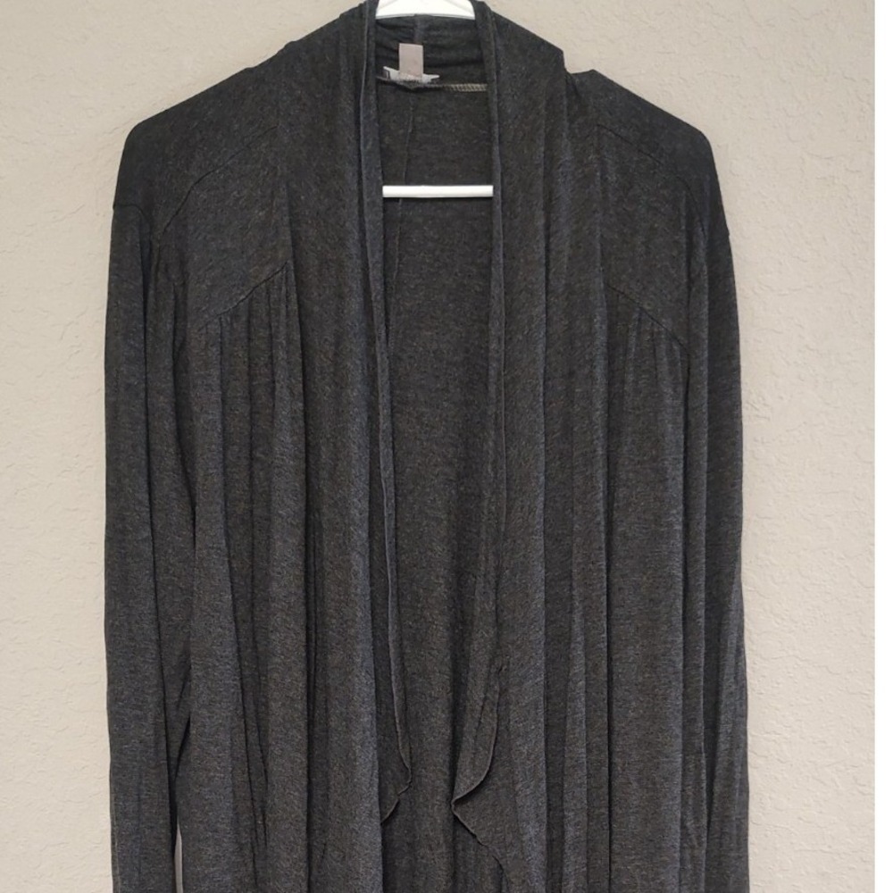 J. Jill Cardigan Womens XL Gray Stretch Open Front Draped Waterfall Long Sleeve